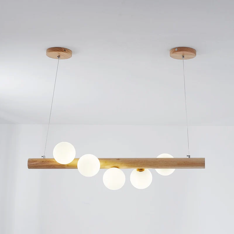 Hanglamp Glazen Bol met Houten Plafondbevestiging Warm Walnoot Elegante Sfeerverlichting voor Woonkamer | Sansoti