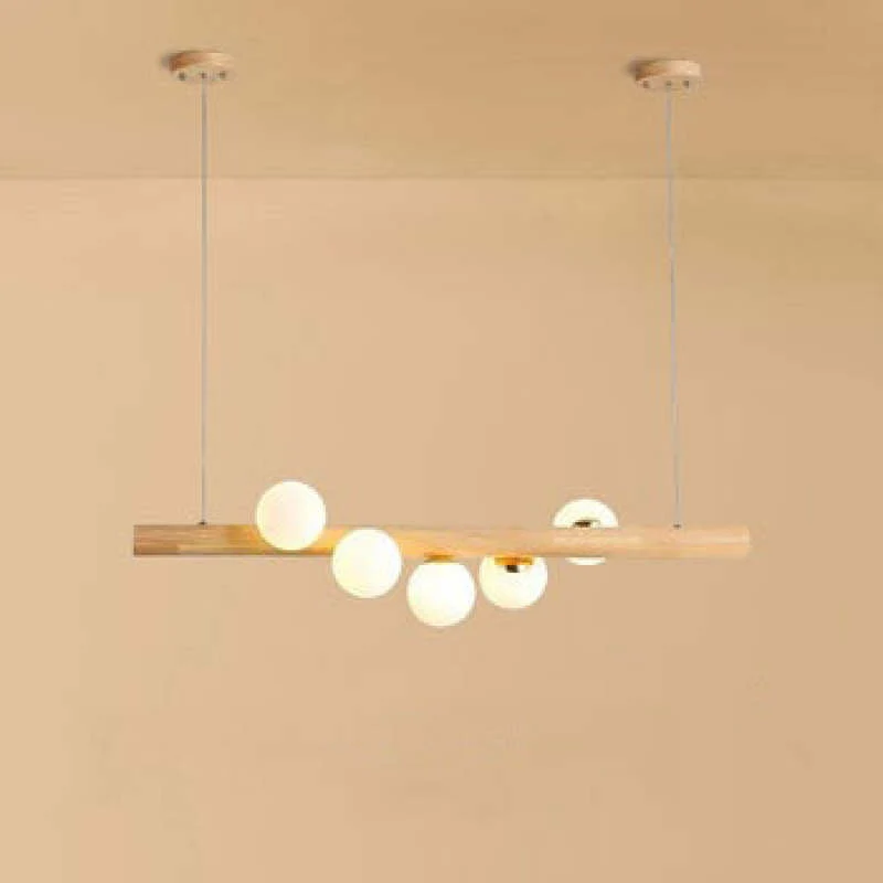 Hanglamp Glazen Bol met Houten Plafondbevestiging Warm Walnoot Elegante Sfeerverlichting voor Woonkamer | Sansoti