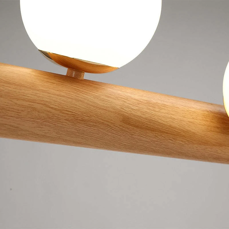 Hanglamp Glazen Bol met Houten Plafondbevestiging Warm Walnoot Elegante Sfeerverlichting voor Woonkamer | Sansoti