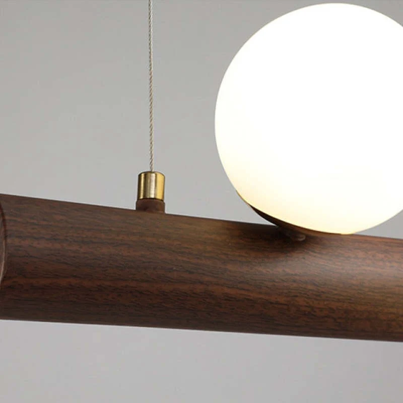 Hanglamp Glazen Bol met Houten Plafondbevestiging Warm Walnoot Elegante Sfeerverlichting voor Woonkamer | Sansoti
