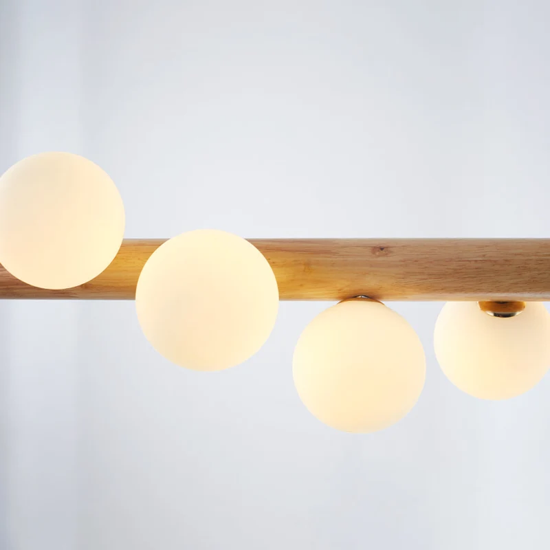 Hanglamp Glazen Bol met Houten Plafondbevestiging Warm Walnoot Elegante Sfeerverlichting voor Woonkamer | Sansoti