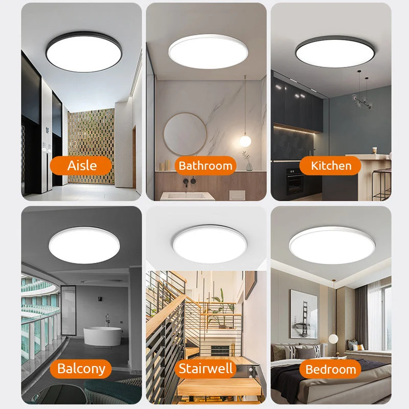 Ronde LED Plafondlamp Ultradun Design Wit Zwart voor Badkamer Entree Studeerkamer Energiezuinig Modern Verlichting | Sansoti