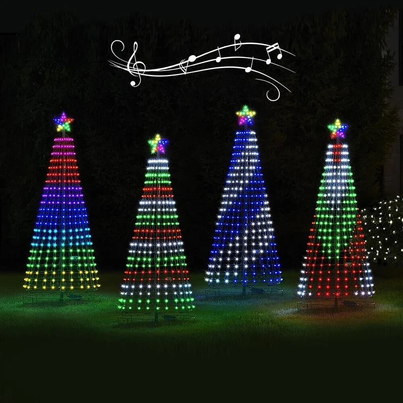LED Lichtgordijn Kerstboom 150 Leds Multicolor 2m 12 Lichtmodi Waterdicht IP44 Outdoor Tuin Feestverlichting | Sansoti