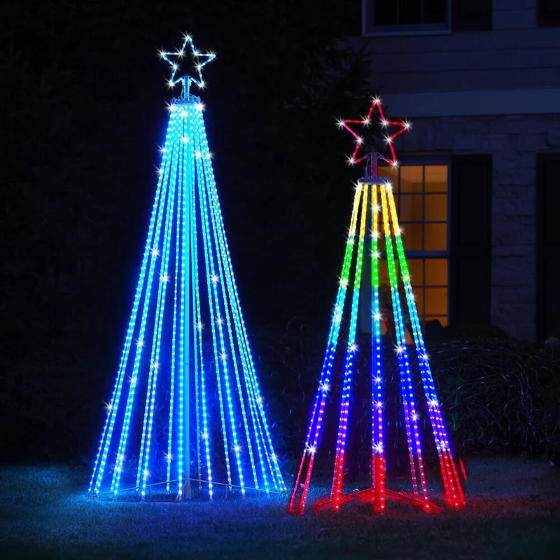 LED Lichtgordijn Kerstboom 150 Leds Multicolor 2m 12 Lichtmodi Waterdicht IP44 Outdoor Tuin Feestverlichting | Sansoti