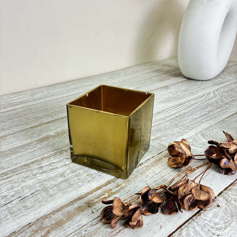 Würfelvase Blumentopf Pflanzentopf Windlicht Gold Metallisch Vase Gebraucht