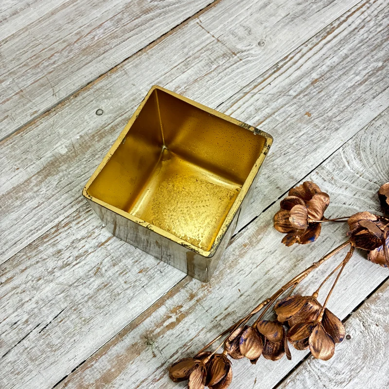 Würfelvase Blumentopf Pflanzentopf Windlicht Gold Metallisch Vase Gebraucht