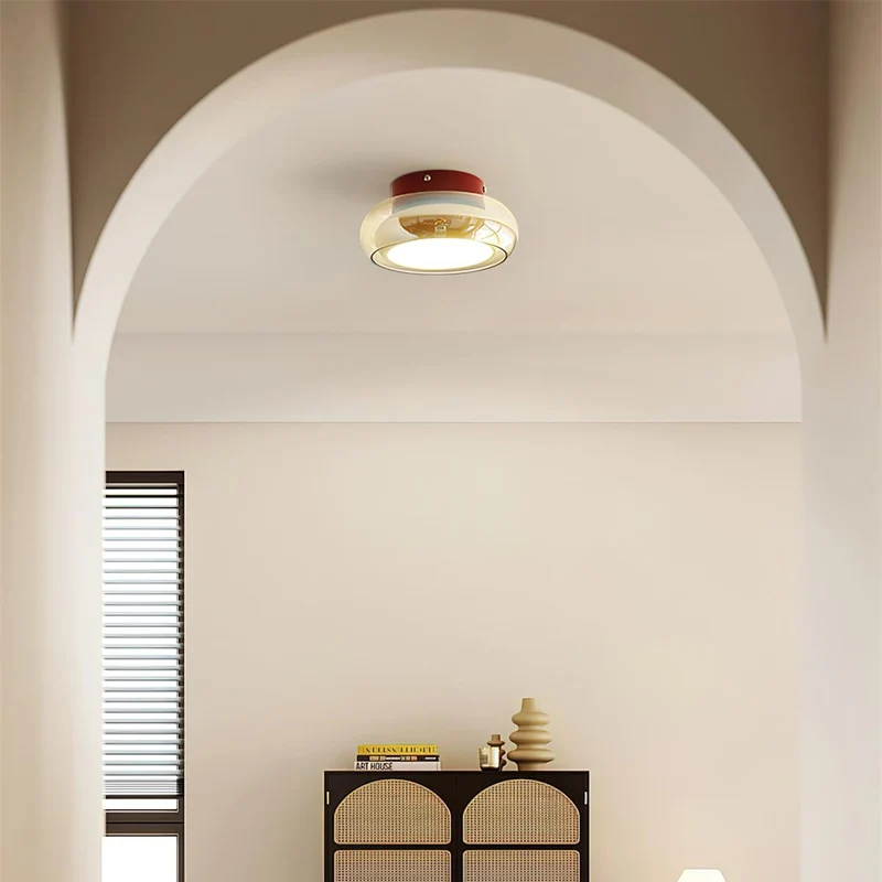 Plafondlamp Retro Glas Cognac Kersen Opbouw Verlichting Slaapkamer Woonkamer Stijlvol Sfeervol Interieur | Sansoti