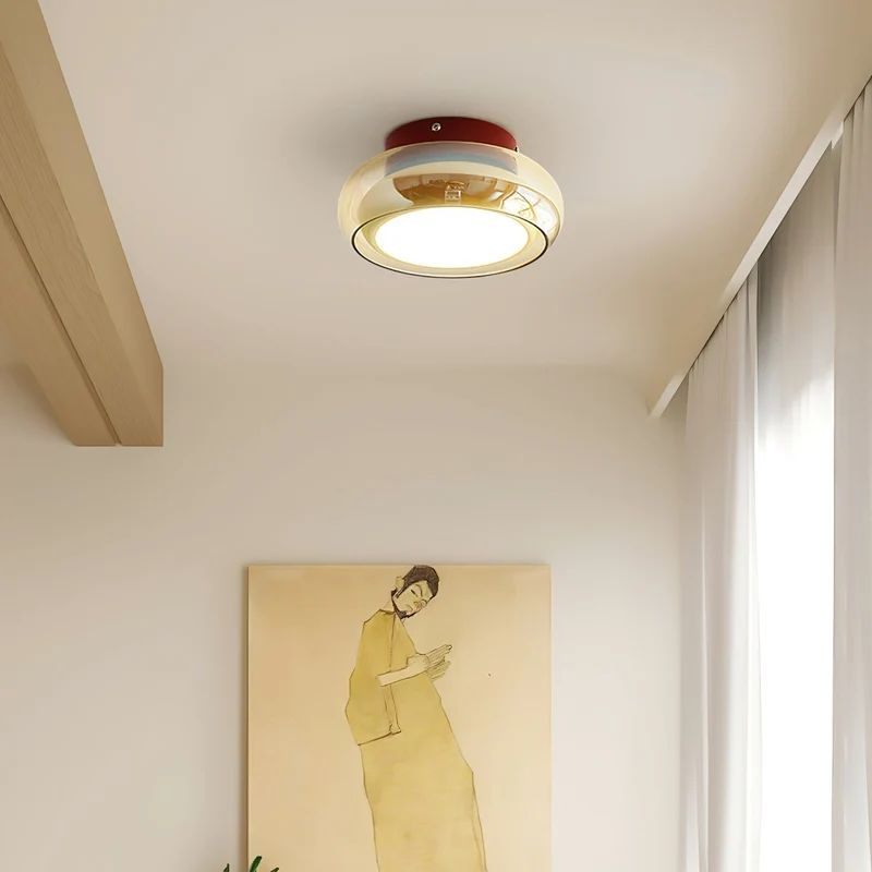Plafondlamp Retro Glas Cognac Kersen Opbouw Verlichting Slaapkamer Woonkamer Stijlvol Sfeervol Interieur | Sansoti