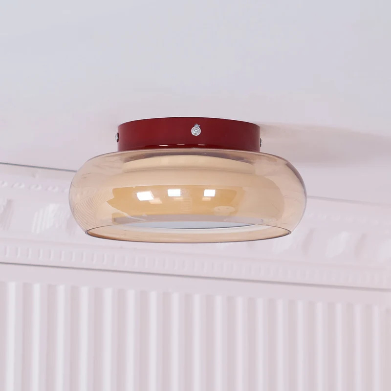 Plafondlamp Retro Glas Cognac Kersen Opbouw Verlichting Slaapkamer Woonkamer Stijlvol Sfeervol Interieur | Sansoti