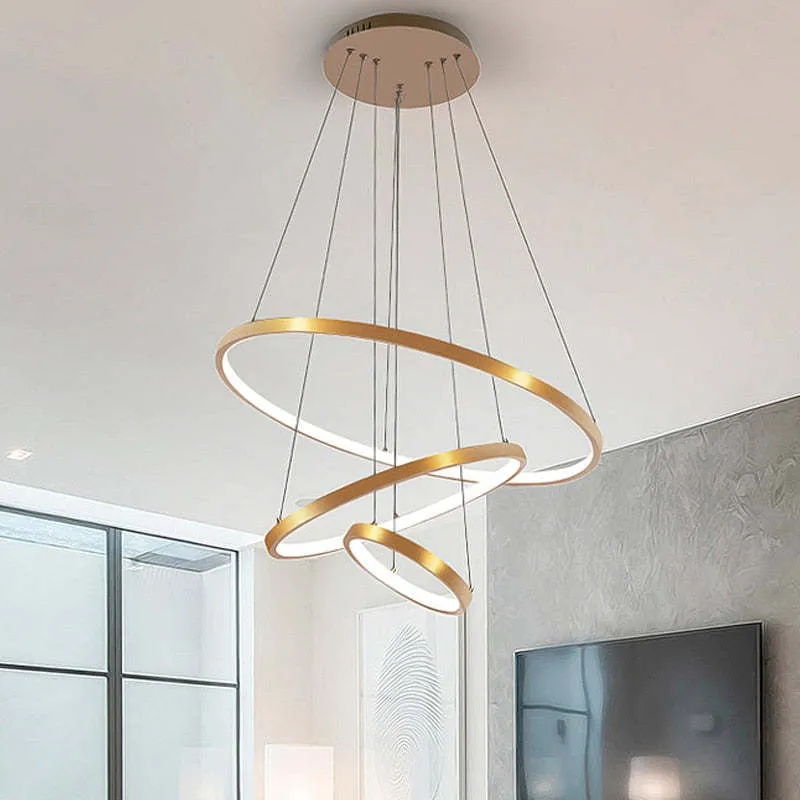 LED Hanglamp Metaal Drie Ringen Verstelbaar Goud Wit Zwart Woonkamer Eetkamer Slaapkamer Modern Design | Sansoti