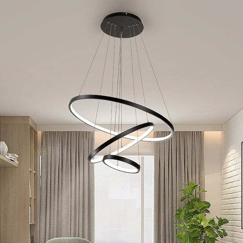 LED Hanglamp Metaal Drie Ringen Verstelbaar Goud Wit Zwart Woonkamer Eetkamer Slaapkamer Modern Design | Sansoti