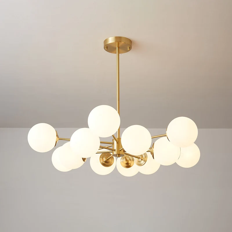 Kroonluchter Glazen Bollen Messing Plafondverlichting Eetkamer Woonkamer Scandinavisch Design Modern Interieur | Sansoti