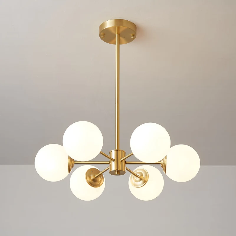 Kroonluchter Glazen Bollen Messing Plafondverlichting Eetkamer Woonkamer Scandinavisch Design Modern Interieur | Sansoti