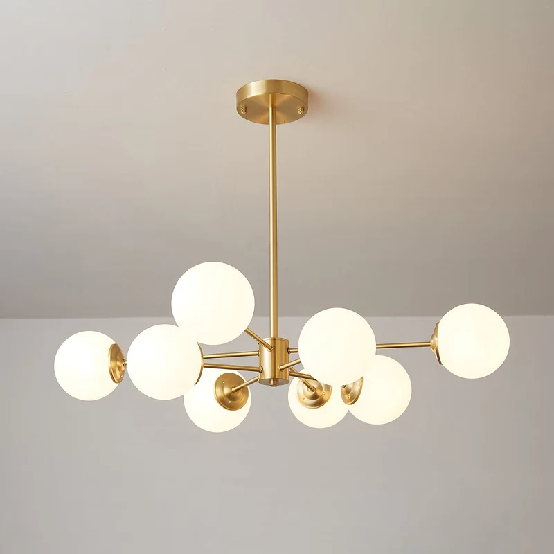 Kroonluchter Glazen Bollen Messing Plafondverlichting Eetkamer Woonkamer Scandinavisch Design Modern Interieur | Sansoti