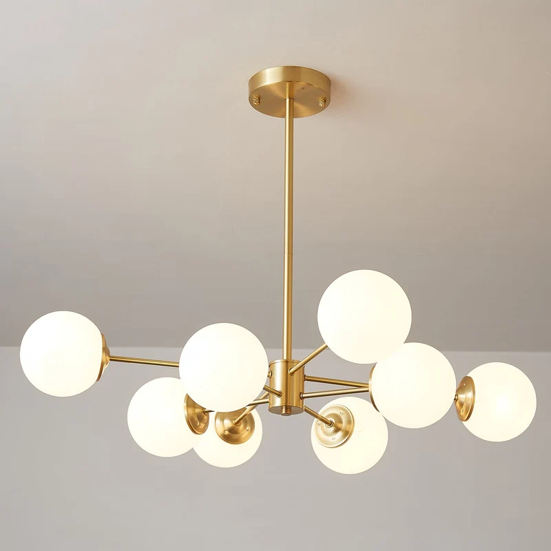 Kroonluchter Glazen Bollen Messing Plafondverlichting Eetkamer Woonkamer Scandinavisch Design Modern Interieur | Sansoti