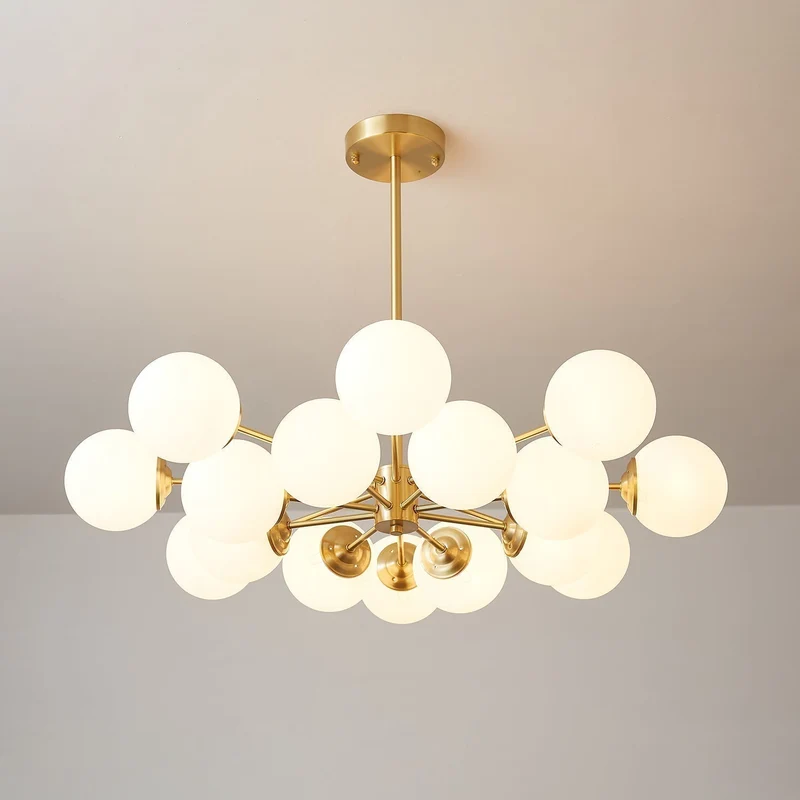 Kroonluchter Glazen Bollen Messing Plafondverlichting Eetkamer Woonkamer Scandinavisch Design Modern Interieur | Sansoti