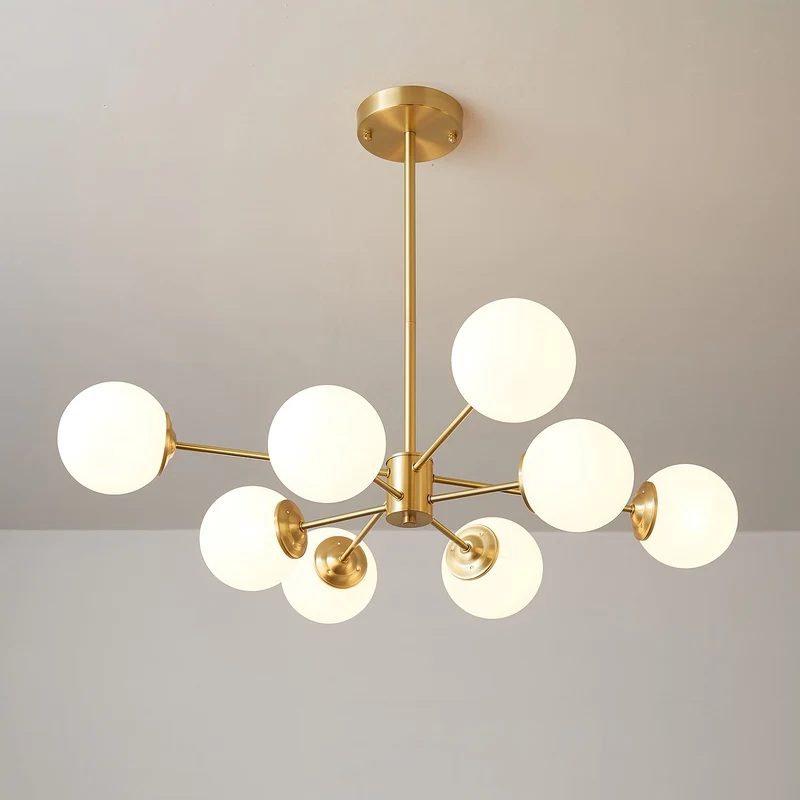 Kroonluchter Glazen Bollen Messing Plafondverlichting Eetkamer Woonkamer Scandinavisch Design Modern Interieur | Sansoti