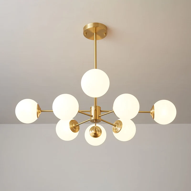 Kroonluchter Glazen Bollen Messing Plafondverlichting Eetkamer Woonkamer Scandinavisch Design Modern Interieur | Sansoti
