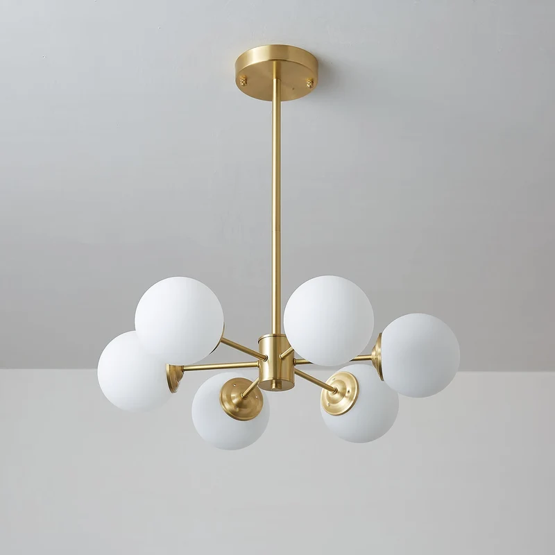Kroonluchter Glazen Bollen Messing Plafondverlichting Eetkamer Woonkamer Scandinavisch Design Modern Interieur | Sansoti