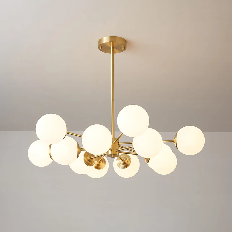 Kroonluchter Glazen Bollen Messing Plafondverlichting Eetkamer Woonkamer Scandinavisch Design Modern Interieur | Sansoti