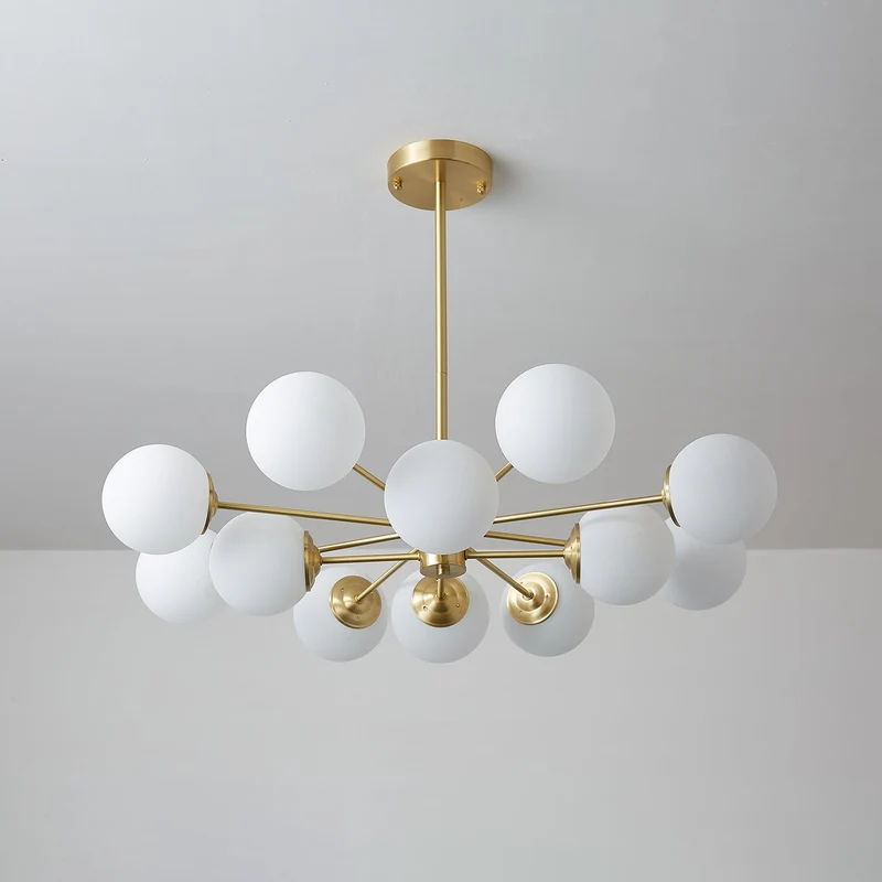 Kroonluchter Glazen Bollen Messing Plafondverlichting Eetkamer Woonkamer Scandinavisch Design Modern Interieur | Sansoti