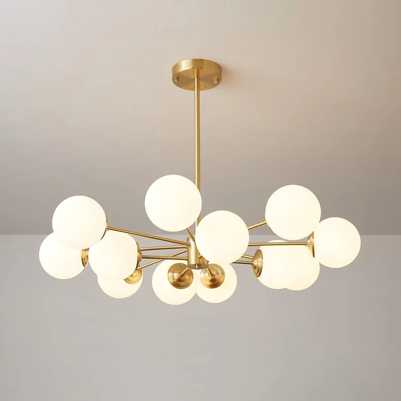 Kroonluchter Glazen Bollen Messing Plafondverlichting Eetkamer Woonkamer Scandinavisch Design Modern Interieur | Sansoti