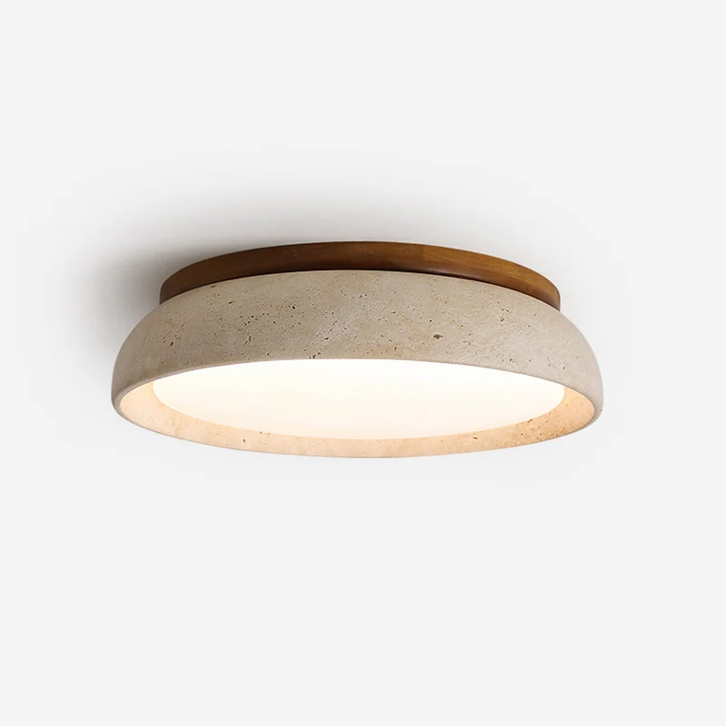 Travertin Plafondlamp Rond Hout Warm Licht Modern Design Woonkamer Eetkamer Slaapkamer Scandinavisch Interieur | Sansoti