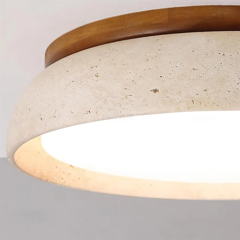 Travertin Plafondlamp Rond Hout Warm Licht Modern Design Woonkamer Eetkamer Slaapkamer Scandinavisch Interieur | Sansoti