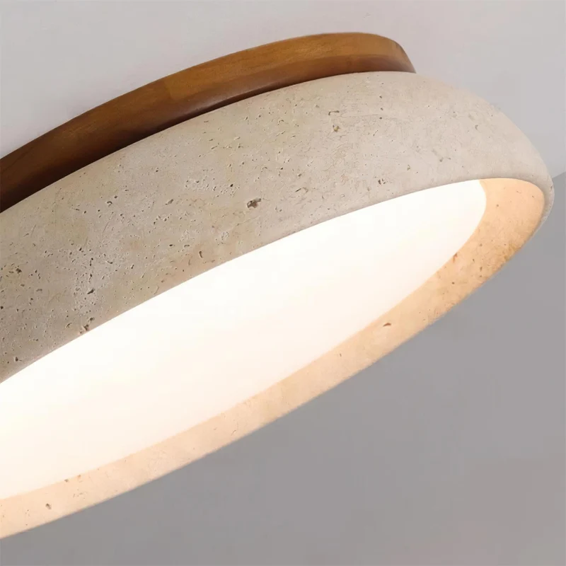 Travertin Plafondlamp Rond Hout Warm Licht Modern Design Woonkamer Eetkamer Slaapkamer Scandinavisch Interieur | Sansoti