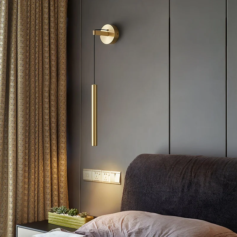 Minimalistische Wandlamp Messing LED Lijnontwerp Scandinavisch Modern Interieur Sfeerverlichting Woonkamer | Sansoti