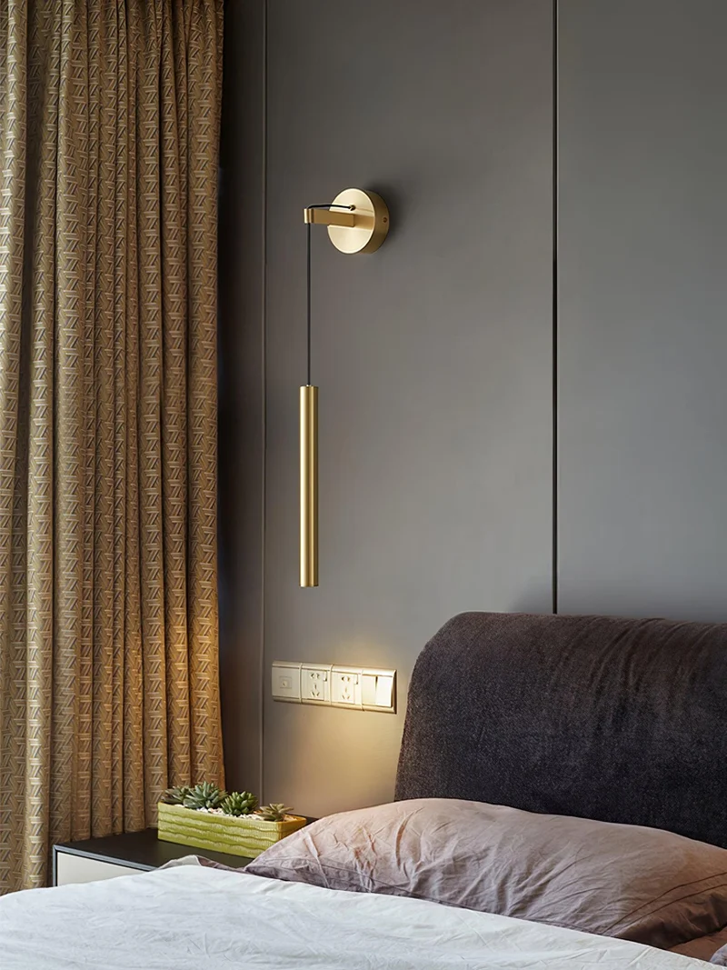 Minimalistische Wandlamp Messing LED Lijnontwerp Scandinavisch Modern Interieur Sfeerverlichting Woonkamer | Sansoti