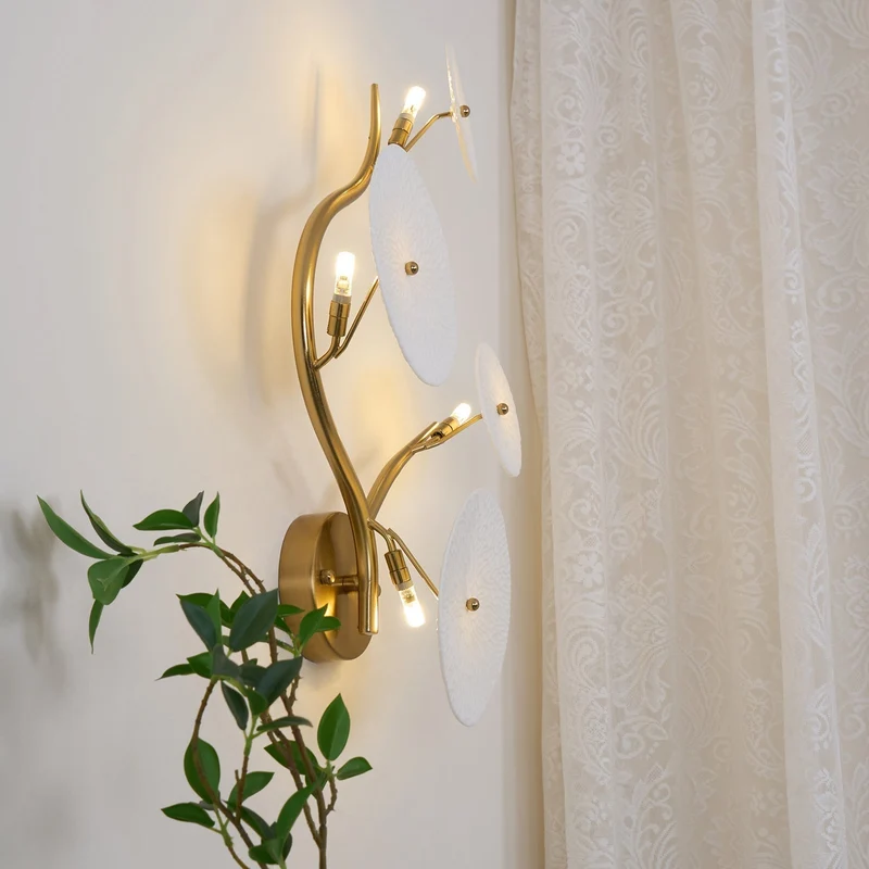 Keramische Bloembladwandlamp Metalen Accent Sculptuur Warm Licht Interieur Kunstverlichting Decoratief | Sansoti
