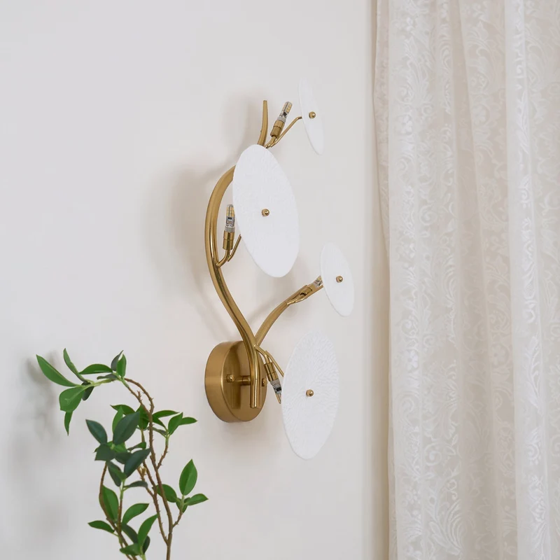 Keramische Bloembladwandlamp Metalen Accent Sculptuur Warm Licht Interieur Kunstverlichting Decoratief | Sansoti