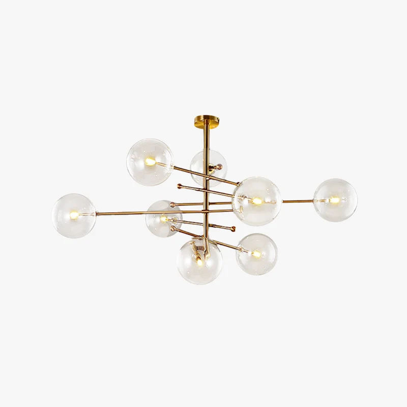 Goudkleurige Hanglamp met Glazen Bolkappen LED 6 of 8 Lichtpunten Metaal Modern Design Eetkamer Woonkamer | Sansoti