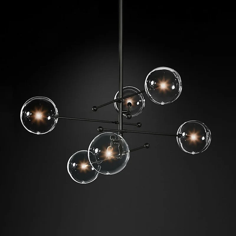 Goudkleurige Hanglamp met Glazen Bolkappen LED 6 of 8 Lichtpunten Metaal Modern Design Eetkamer Woonkamer | Sansoti