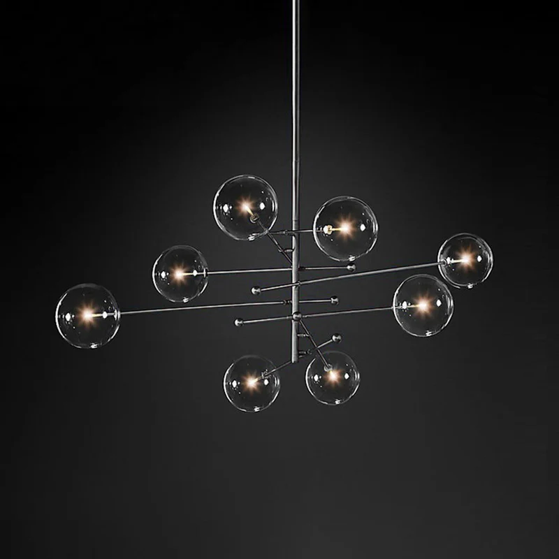 Goudkleurige Hanglamp met Glazen Bolkappen LED 6 of 8 Lichtpunten Metaal Modern Design Eetkamer Woonkamer | Sansoti