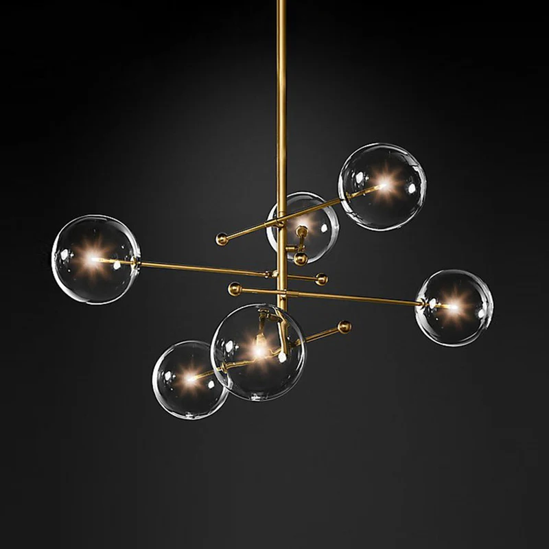 Goudkleurige Hanglamp met Glazen Bolkappen LED 6 of 8 Lichtpunten Metaal Modern Design Eetkamer Woonkamer | Sansoti