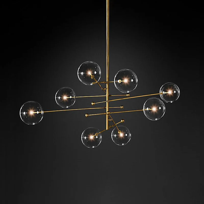 Goudkleurige Hanglamp met Glazen Bolkappen LED 6 of 8 Lichtpunten Metaal Modern Design Eetkamer Woonkamer | Sansoti