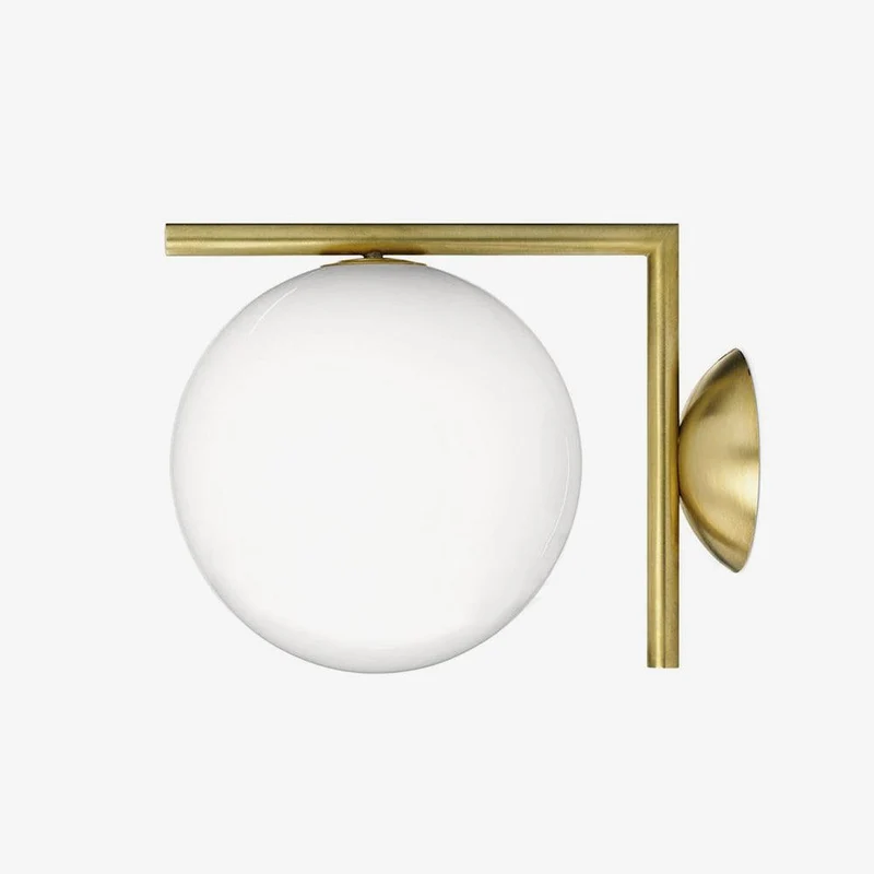 Wandlamp Geblazen Glas Opaline Bol Minimalistische Verlichting Zwart Goud Scandinavisch Design Sfeerlicht | Sansoti