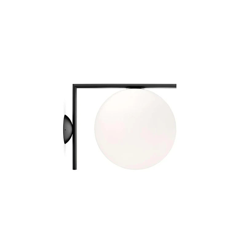 Wandlamp Geblazen Glas Opaline Bol Minimalistische Verlichting Zwart Goud Scandinavisch Design Sfeerlicht | Sansoti