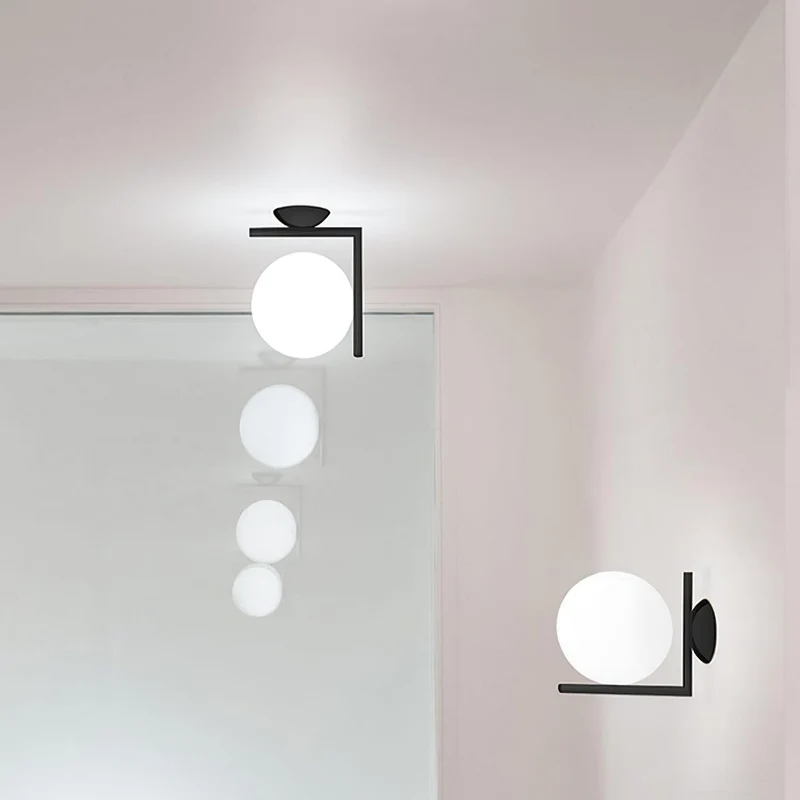 Wandlamp Geblazen Glas Opaline Bol Minimalistische Verlichting Zwart Goud Scandinavisch Design Sfeerlicht | Sansoti