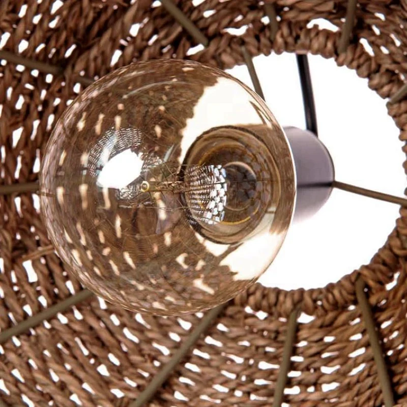 Rotan Hanglamp Vintage Kroonluchter E27 Eetkamer Slaapkamer Woonkamer Natuurlijk Gevlochten Plafondlamp | Sansoti