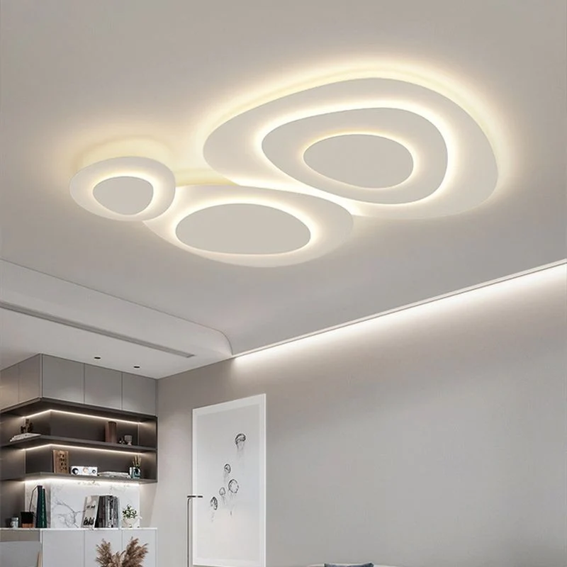 Moderne Plafondlamp Metaal Wit LED 50-110cm Dimbaar Slaapkamer Woonkamer Minimalistische Design Verlichting | Sansoti