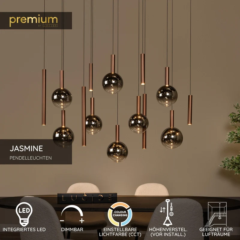 LED-Pendelleuchte Jasmine 14-flammig dimmbar CCT Kupfer