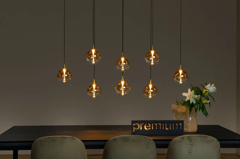LED-Pendelleuchte Gisela 8-flammig dimmbar Glas Amber 140cm
