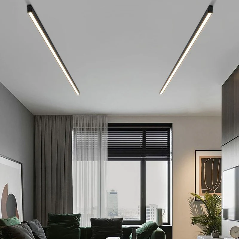 Moderne LED Plafondlamp Lineair Zwart Metaal 60-120cm Energiezuinig Dimbaar Strak Design voor Woonkamer | Sansoti