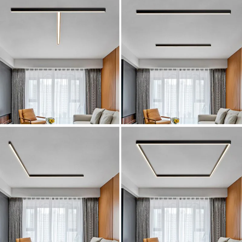 Moderne LED Plafondlamp Lineair Zwart Metaal 60-120cm Energiezuinig Dimbaar Strak Design voor Woonkamer | Sansoti