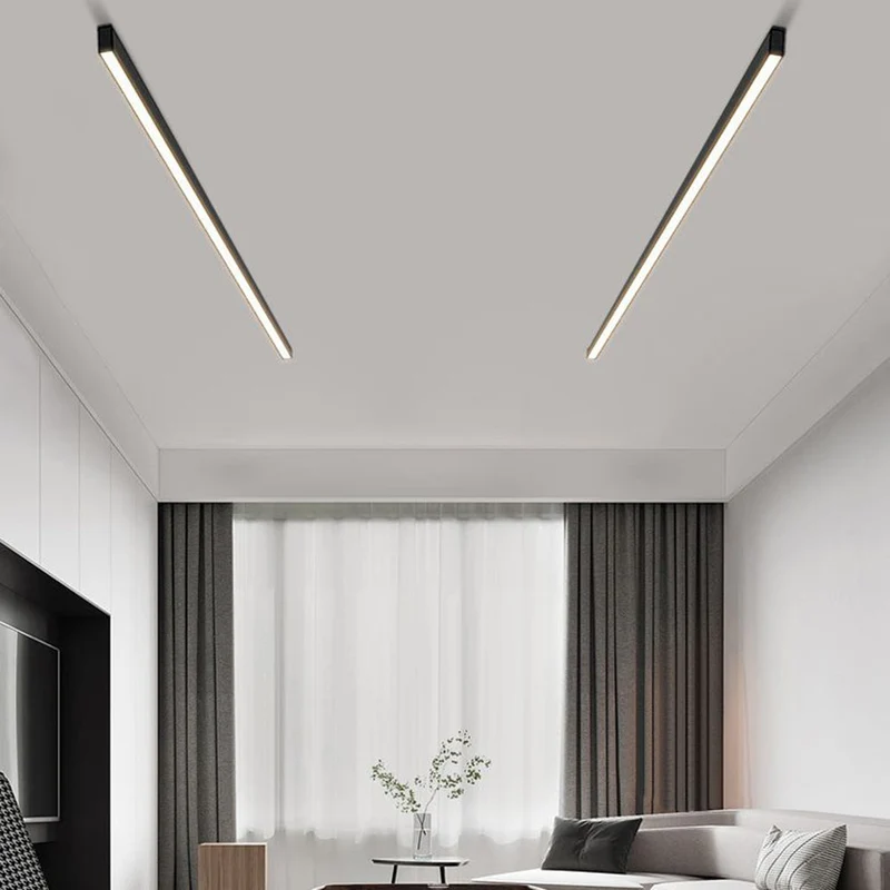 Moderne LED Plafondlamp Lineair Zwart Metaal 60-120cm Energiezuinig Dimbaar Strak Design voor Woonkamer | Sansoti