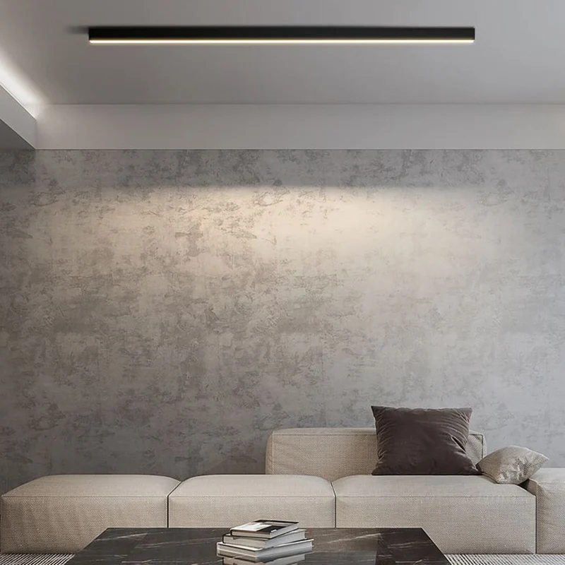 Moderne LED Plafondlamp Lineair Zwart Metaal 60-120cm Energiezuinig Dimbaar Strak Design voor Woonkamer | Sansoti
