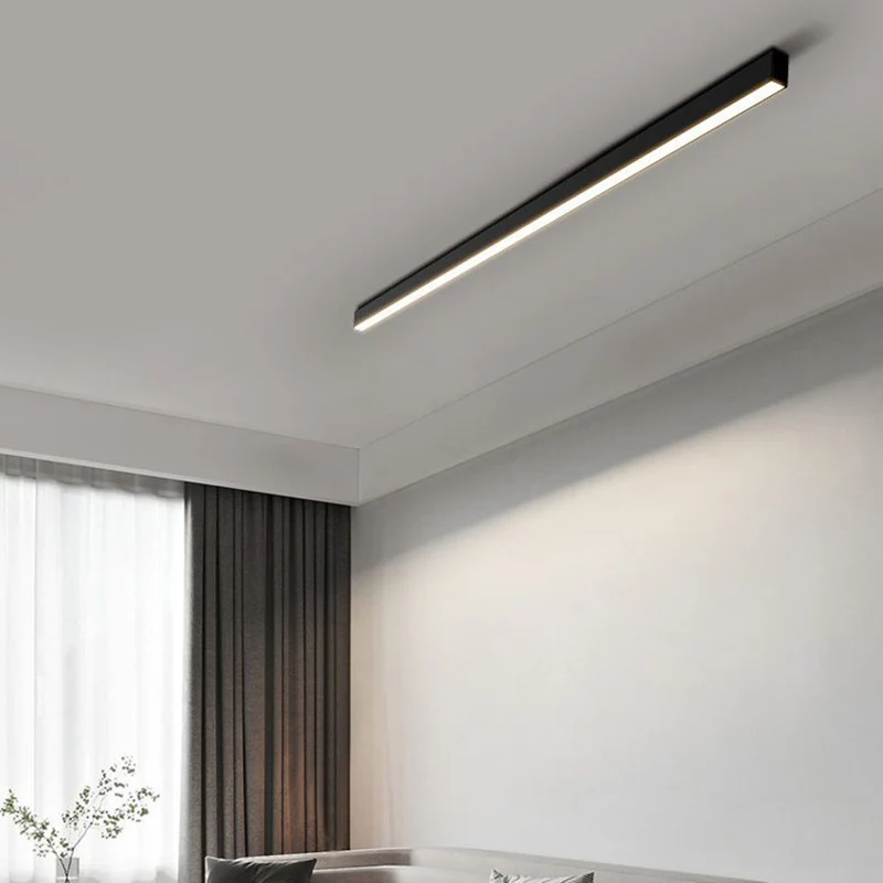 Moderne LED Plafondlamp Lineair Zwart Metaal 60-120cm Energiezuinig Dimbaar Strak Design voor Woonkamer | Sansoti